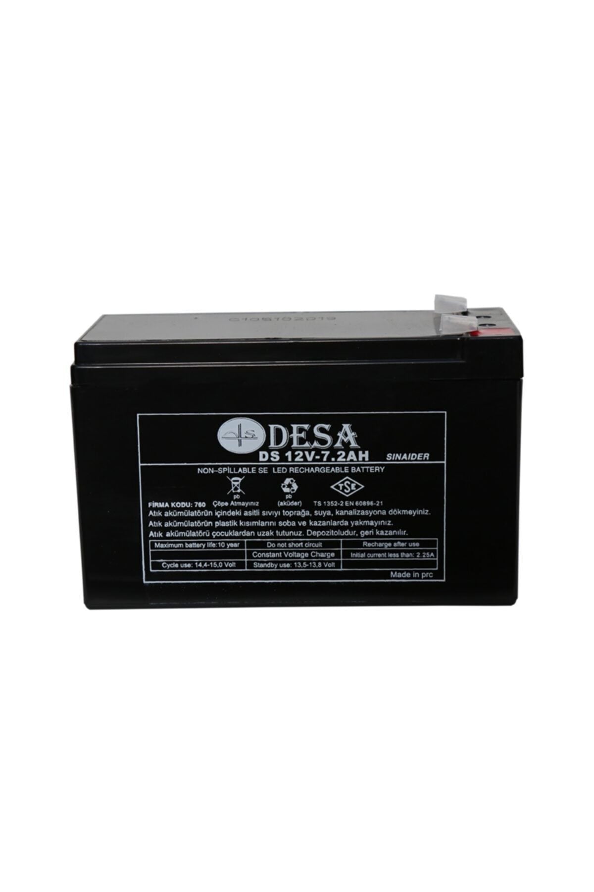 Desa 12v 7,2ah Kuru Bakımsız Akü Ups-alarm-asansör Aküsü Tse Belgeli
